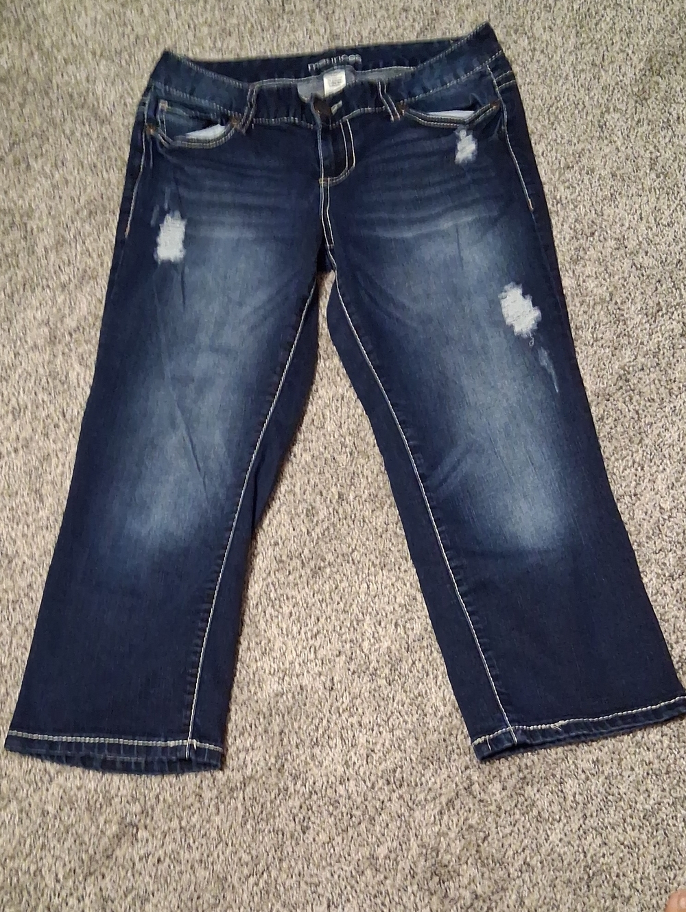 Maurices Dark Blue Distressed Cropped Jeans
